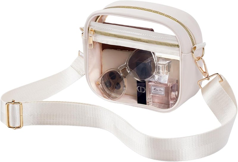Fibrdoo Clear Bag Stadium Approved, Leather Clear Crossbody Purse Bag for Concerts Sports Events Festivals - Image 1